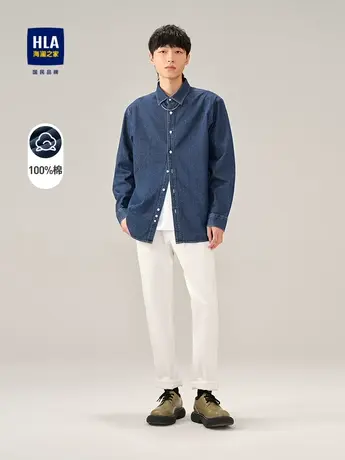 HLA/海澜之家SPRINTING SMILE长袖休闲衬衫23秋冬新纯棉牛仔衬衣商品大图