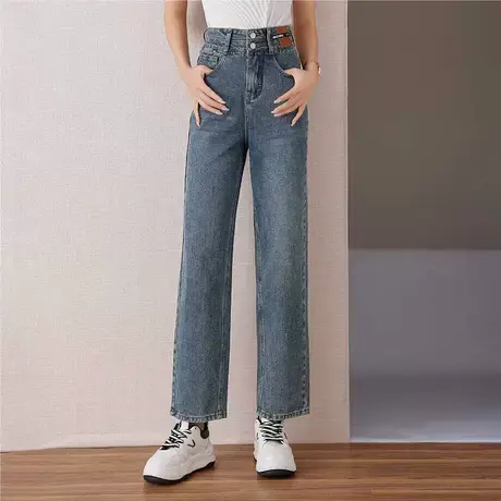 伊自尚腿精本精大码女装时尚百搭宽松显瘦高腰阔腿牛仔裤图片