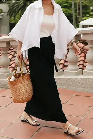 纯诗曼夏新款七分袖棉麻斗篷衬衫女韩版宽松大码时尚休闲亚麻衬衣商品大图