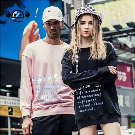 简约潮牌时尚纯棉圆领卫衣女小猪印花国潮蹦迪春秋薄款情侣装ins商品大图