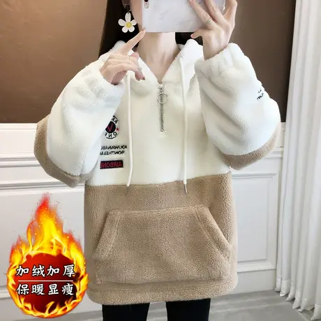 加厚加绒连帽羊羔毛卫衣女宽松韩版2023新款秋冬外套女学生潮ins商品大图