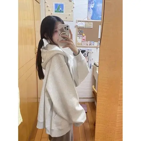 卫衣外套女秋冬款拉链韩系慵懒风厚连帽2023新款爆款开衫秋冬秋冬商品大图