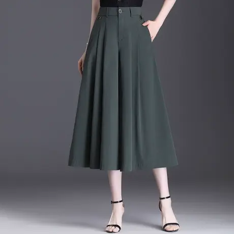 a字裙裤七分裤女夏季2023新款高腰宽松阔腿裤大码薄款休闲八分裤商品大图