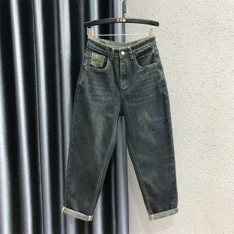 2023秋季新款欧货个性贴布设计感百搭牛仔裤女高腰显瘦老爹哈伦裤商品大图