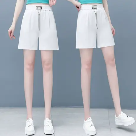冰丝阔腿短裤女夏季新款松紧高腰五分裤2023休闲百搭西装直筒热裤商品大图