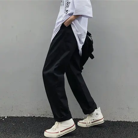 工装裤子女2020春秋宽松高腰直筒显瘦百搭休闲哈伦运动长裤潮ins图片