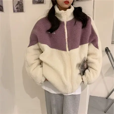 羊羔毛卫衣女秋冬宽松韩版ins超火上衣chic港风加绒加厚开衫外套商品大图