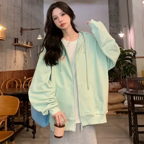 vintage卫衣女2022春秋薄款宽松韩版设计感小众上衣开衫外套潮ins图片