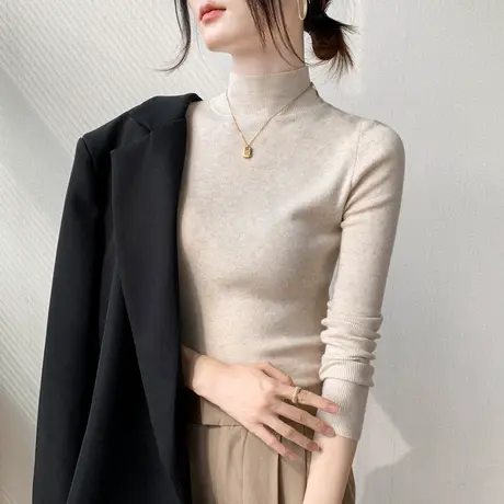 半高领羊毛针织衫女2023新款秋冬百搭保暖毛衣修身显瘦内搭打底衫商品大图
