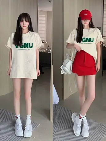 欧货潮牌仿棉短袖t恤女2023新款夏季小众设计感洋气显瘦遮肉上衣商品大图