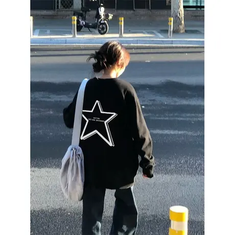 oversize设计感五角星卫衣女秋冬季加绒加厚ins潮牌宽松大码外套图片
