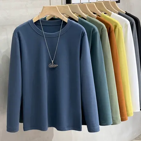 圆领t恤男长袖2023年春秋季新款双面德绒纯色内搭男士打底衫秋冬商品大图