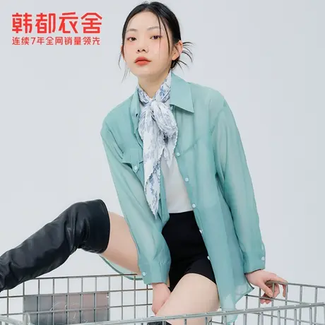 韩都衣舍雪纺衬衫秋冬女款韩版宽松显瘦薄款纯色衬衣PQ0313图片