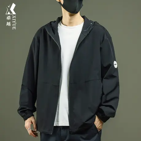 希越户外速干工装夹克男连帽2023秋季新款男士宽松大码搭配外套潮图片