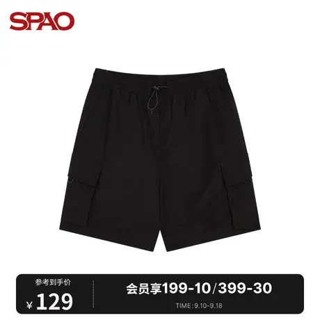 SPAO男士休闲裤夏季休闲时尚拼接抽绳腰部松紧复古口袋工业风短裤商品大图
