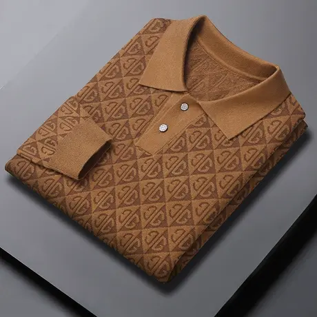 提花毛衣男士秋冬新款商务休闲中年polo领时尚羊毛衫百搭针织外套商品大图