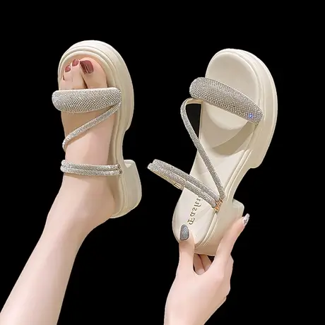 法式高级感凉拖女2023夏季新款懒人一字欧货厚底增高仙女外穿拖鞋商品大图