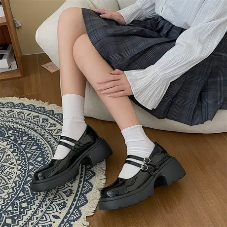 学院风百搭玛丽珍鞋女外穿2023夏季新款英伦风厚底一字扣带小皮鞋商品大图