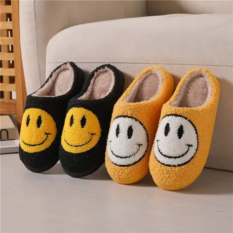 可爱卡通笑脸棉拖鞋女秋冬季室内居家厚底防滑毛绒保暖包头拖鞋男商品大图