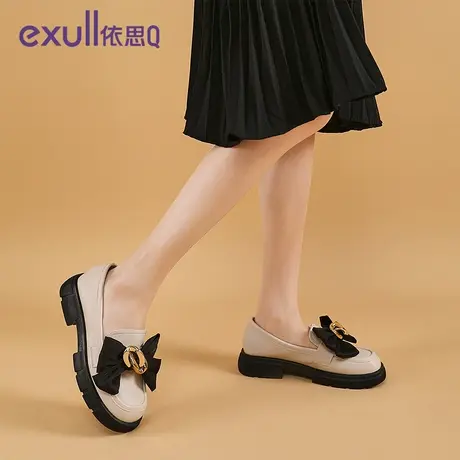 exull/依思Q2023冬季新款女真皮甜美蝴蝶结乐福鞋JK鞋厚底女单鞋商品大图