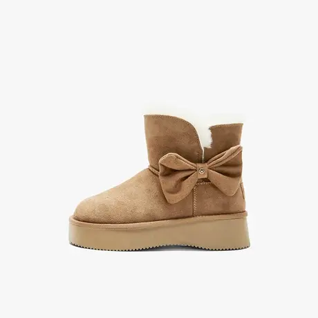 Nine West/玖熙2023年新款冬季雪地靴女加绒厚底短靴蝴蝶结女靴子图片