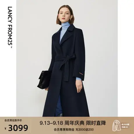 朗姿纯羊毛高级感中长款毛呢外套气质通勤正肩大衣2023年冬季新款图片