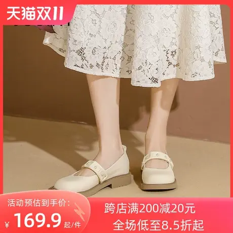 卓诗尼2023秋季新款粗跟小皮鞋时尚舒适单鞋潮流百搭气质玛丽珍鞋图片