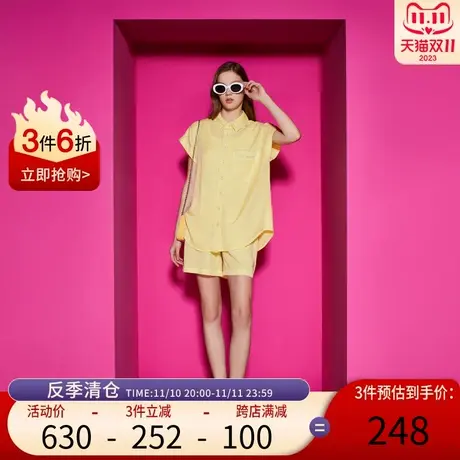 Juicy Couture橘滋23新款彩色系列大贴袋女装绣花水洗短袖衬衫商品大图