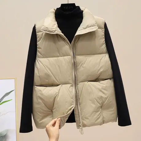 2023秋冬新款羽绒棉马甲女短款立领简约韩版宽松显瘦马夹学生背心图片