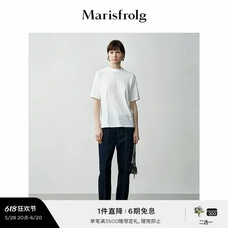 玛丝菲尔冬纯棉白色圆领短袖T恤宽松舒适半袖上衣商品大图