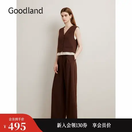Goodland美地秋季斜纹撞色下摆马甲V领修身背心商品大图