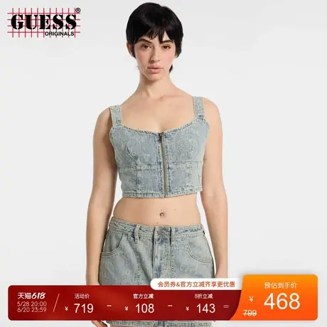 GUESSOriginals 25年新款夏季女士水洗做旧牛仔背心-W5GG25D5OTA商品大图