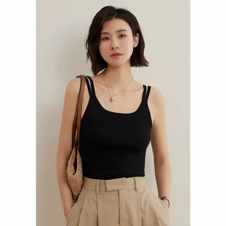 弥古黑色双肩带吊带冰丝针织背心女夏季外穿内搭打底抹胸短款上衣图片