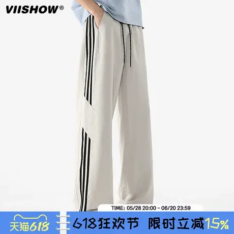 VIISHOW美式拼接三条杠直筒运动裤男街舞潮牌嘻哈hiphop休闲卫裤商品大图