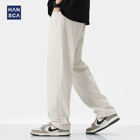 hansca米白纯色直筒牛仔裤男2025年春季四面弹青少年宽松休闲裤子商品大图
