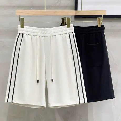 美式重磅高街短裤男士夏季潮牌宽松条纹五分裤子男休闲运动马中裤图片