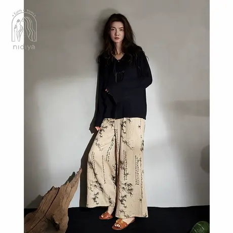 妮狄娅睡衣女秋季纯棉纱布长袖新中式开衫时尚复古国风家居服套装商品大图