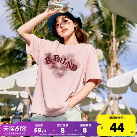 唐狮T恤女2025夏季新款宽松上衣字母美式复古别致小众休闲短袖sz商品大图