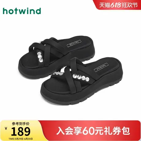 热风厚底凉拖女款2025年夏季新款女士交叉带海边一字拖黑色拖鞋图片