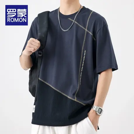 罗蒙美式短袖t恤男士衣服夏季2025新款半袖大码潮牌重磅男装体恤商品大图
