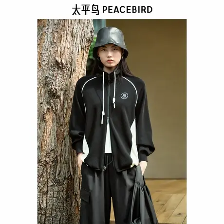 太平鸟女装 2025年新款凉感曲珠纱撞色黑白嵌花开衫A3EDF1415图片
