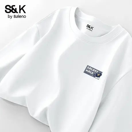 班尼路SK系列白色重磅短袖t恤男夏季纯棉宽松青少年男生半袖衣服A商品大图