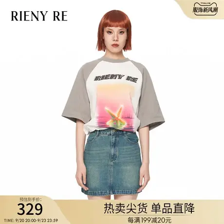 RIENYRE短袖T恤女2023夏季新款辣妹情侣印花衬衫纯棉宽松薄款上衣图片