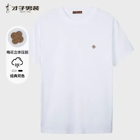 才子男装舒适圆领纯色修身短袖T恤男2025夏季新款亲肤透气舒适短t商品大图