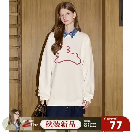 唐狮圆领卫衣女2026秋季新款套头卡通趣味甜美上衣宽松百搭女上衣图片