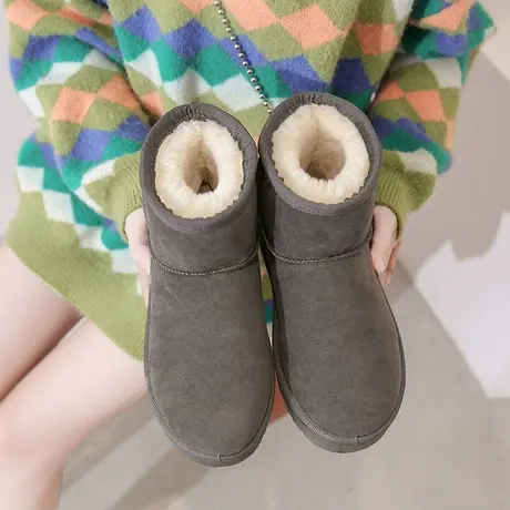 雪地靴女皮毛一体短筒2023冬季新款短靴子女棉鞋加绒加厚保暖棉靴图片