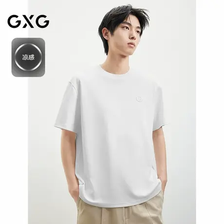 2025春夏新品GXG男士休闲短袖白色含棉百搭舒适经典圆领短袖商品大图