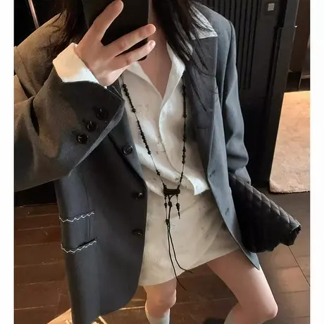 爵莱菲大码明线装饰西装外套女秋季设计感小众高级感休闲宽松西服商品大图