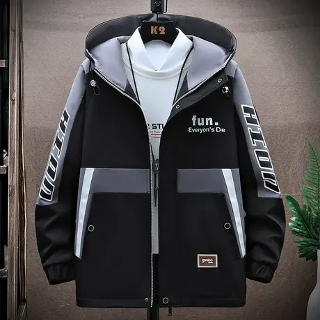 外套男春秋季潮牌潮流2023年新款夹克男连帽宽松休闲青少年上衣服商品大图