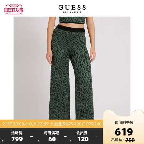 GUESS23年新款秋女士复古高腰宽松阔腿休闲裤-W2BB34Z2YK2图片